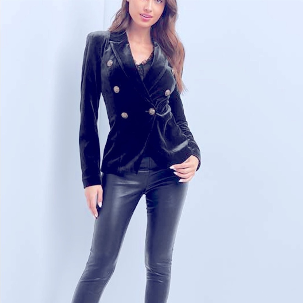 NWT Rachel Zoe Double Breasted Black Velvet Blazer Size XS